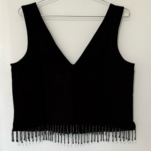 W5 NWT Black Beaded Fringe Trim Tank - Picture 4 of 4